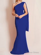 Sheath Column One Shoulder Floor Length Chiffon Mother of the Bride Dresses With Ruffles