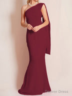 Sheath Column One Shoulder Floor Length Chiffon Mother of the Bride Dresses With Ruffles