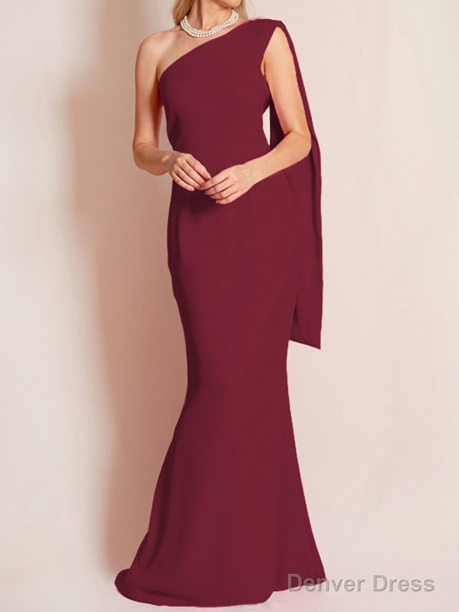 Sheath Column One Shoulder Floor Length Chiffon Mother of the Bride Dresses With Ruffles