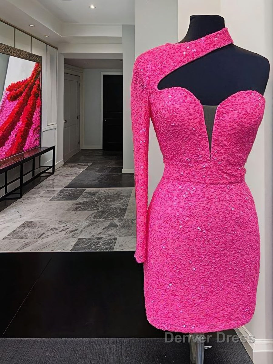 Sheath Column One Shoulder Short Mini Homecoming Dresses Secondary image