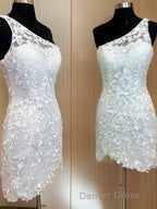 Sheath Column One Shoulder Short Mini Lace Applique Homecoming Dresses