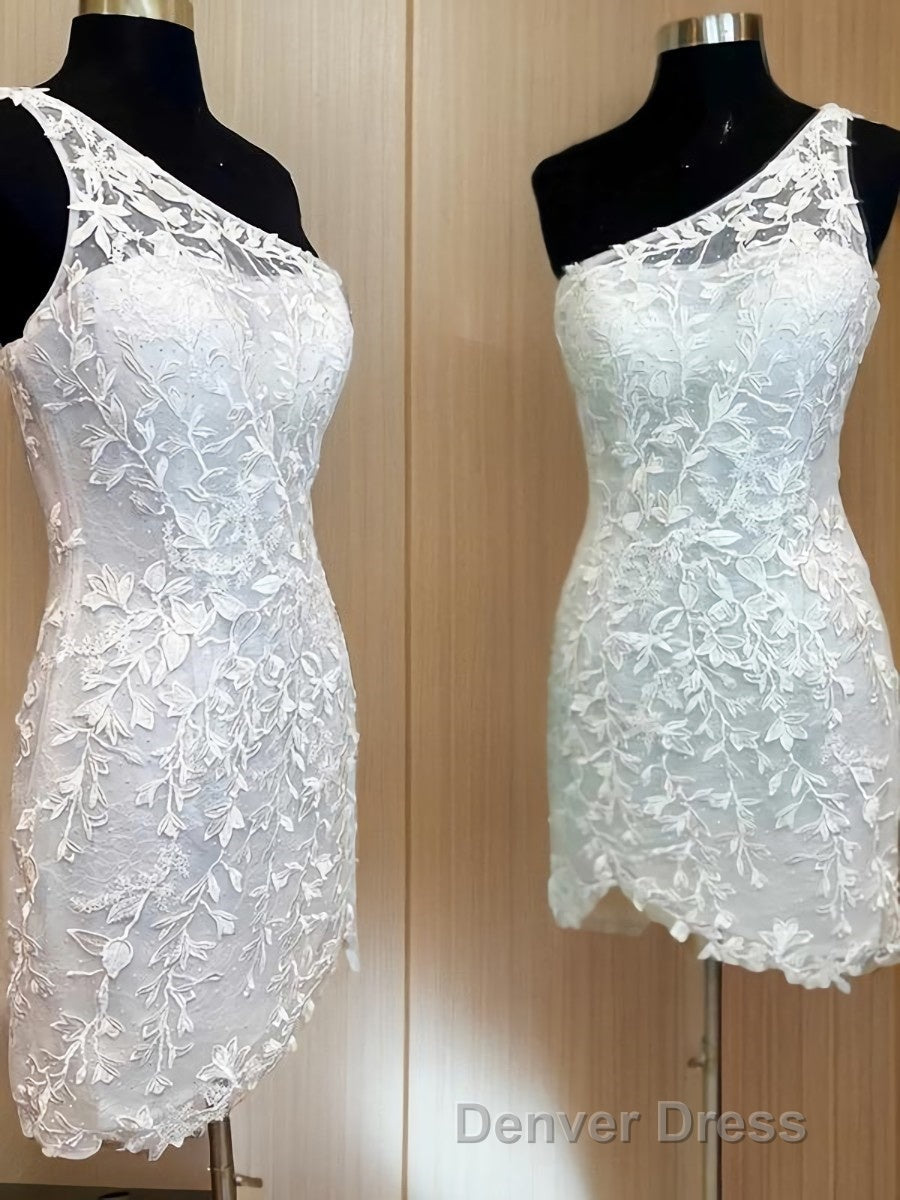 Sheath Column One Shoulder Short Mini Lace Applique Homecoming Dresses