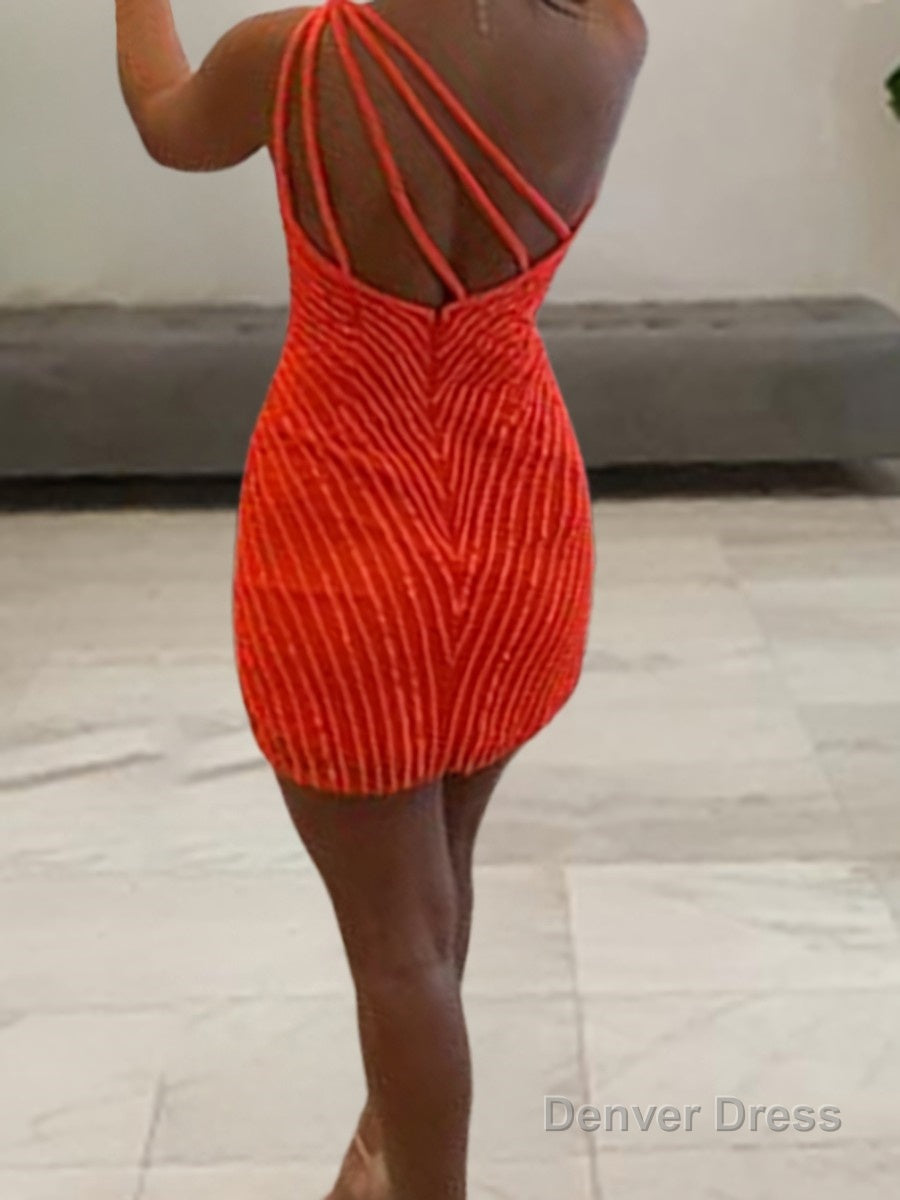 Sheath/Column One-Shoulder Short/Mini Tulle Homecoming Dresses With Ruffles