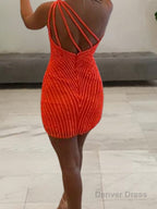 Sheath Column One Shoulder Short Mini Tulle Homecoming Dresses With Ruffles