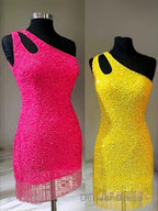 Sheath Column One Shoulder Short Mini Velvet Sequins Homecoming Dresses