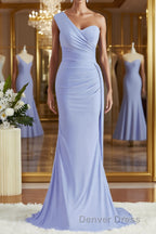 Sheath/Column One-Shoulder Sweep Train Jersey Bridesmaid Dresses