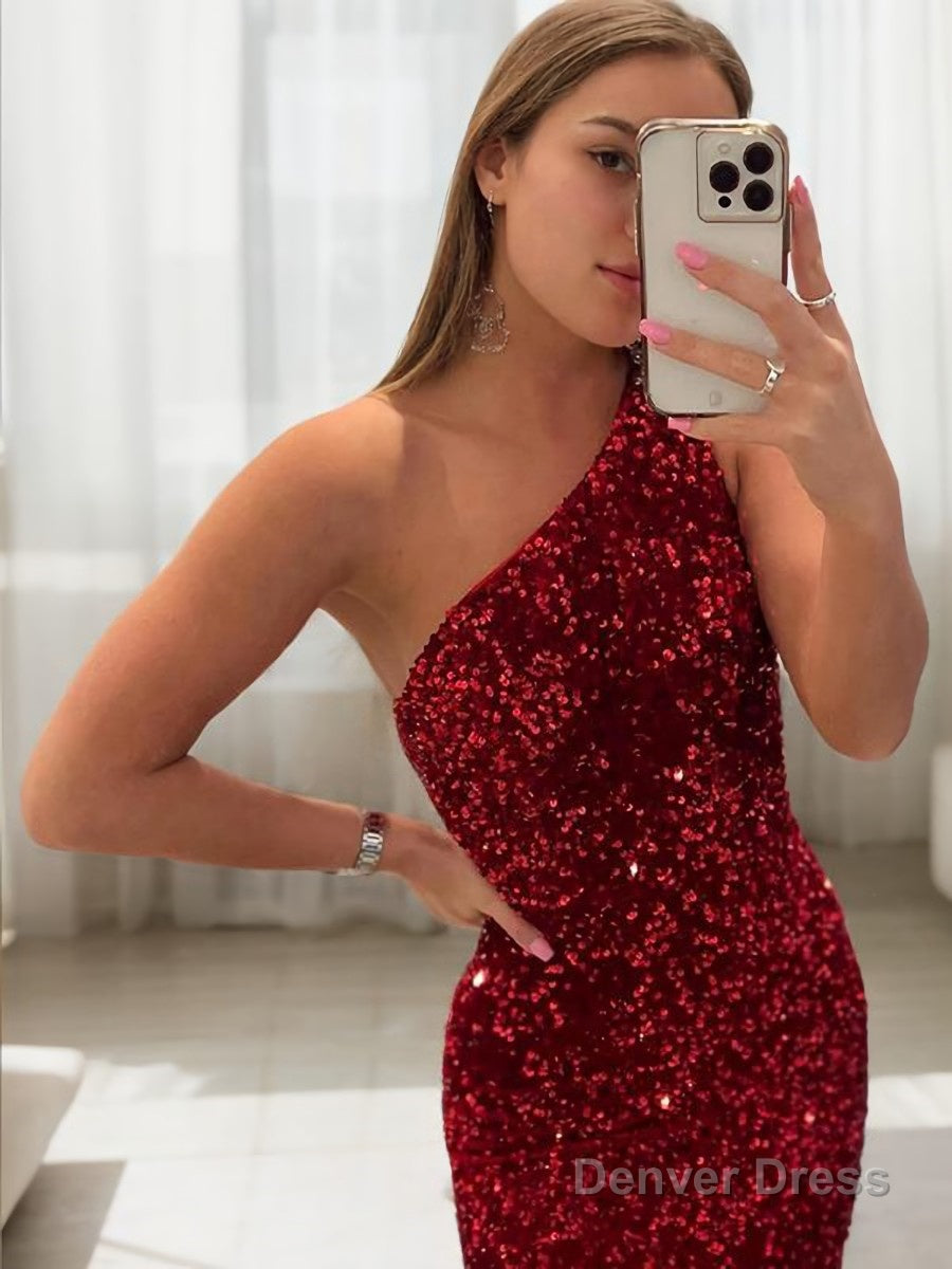 Sheath/Column One-Shoulder Sweep Train Prom Dresses