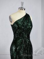 Sheath Column One Shoulder Sweep Train Sequins Bridesmaid Dresses
