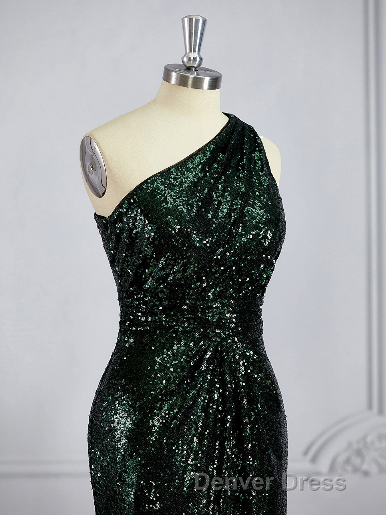 Sheath Column One Shoulder Sweep Train Sequins Bridesmaid Dresses
