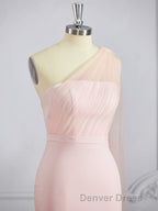 Sheath Column One Shoulder Sweep Train Stretch Crepe Bridesmaid Dresses