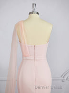 Sheath/Column One-Shoulder Sweep Train Stretch Crepe Bridesmaid Dresses
