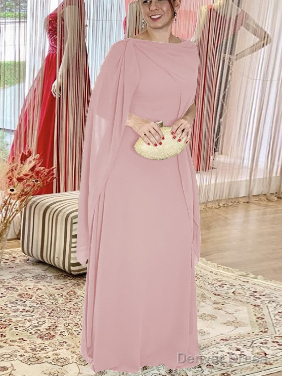 Sheath Column Scoop Floor Length Chiffon Mother of the Bride Dresses With Ruffles