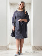 Sheath Column Scoop Knee Length Chiffon Mother of the Bride Dresses With Lace