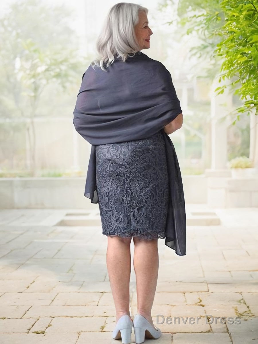 Sheath Column Scoop Knee Length Chiffon Mother of the Bride Dresses With Lace