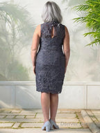 Sheath Column Scoop Knee Length Chiffon Mother of the Bride Dresses With Lace