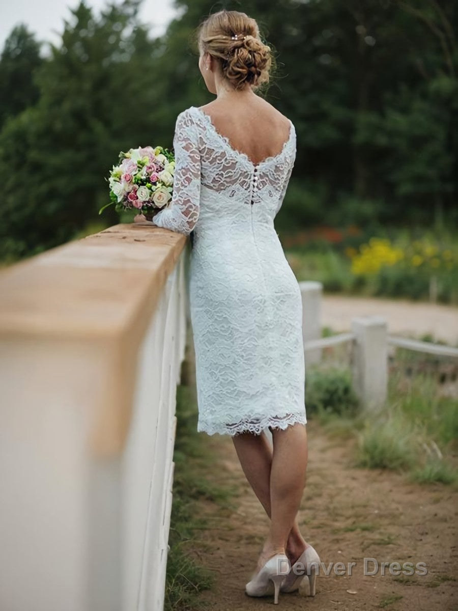 Sheath Column Scoop Knee Length Lace Wedding Dresses Secondary image