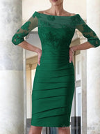 Sheath Column Scoop Knee Length Satin Mother of the Bride Dresses With Appliques Lace