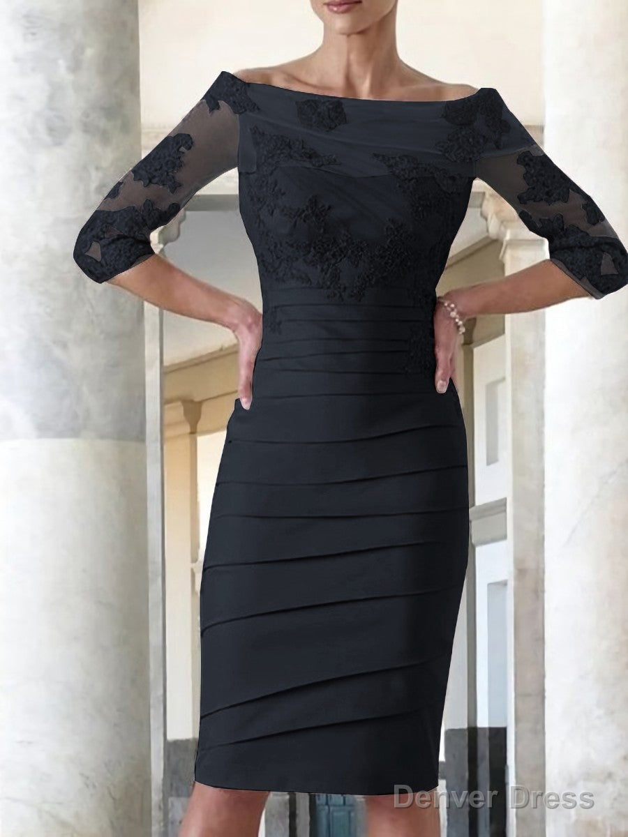 Sheath Column Scoop Knee Length Satin Mother of the Bride Dresses With Appliques Lace