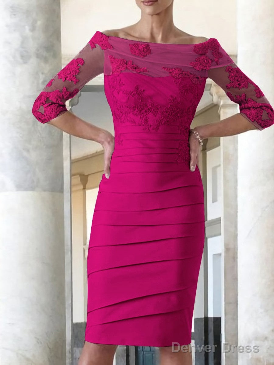 Sheath Column Scoop Knee Length Satin Mother of the Bride Dresses With Appliques Lace