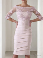 Sheath Column Scoop Knee Length Satin Mother of the Bride Dresses With Appliques Lace