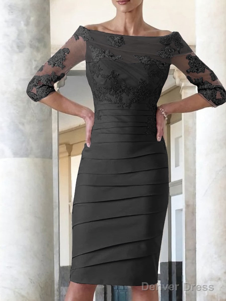 Sheath Column Scoop Knee Length Satin Mother of the Bride Dresses With Appliques Lace