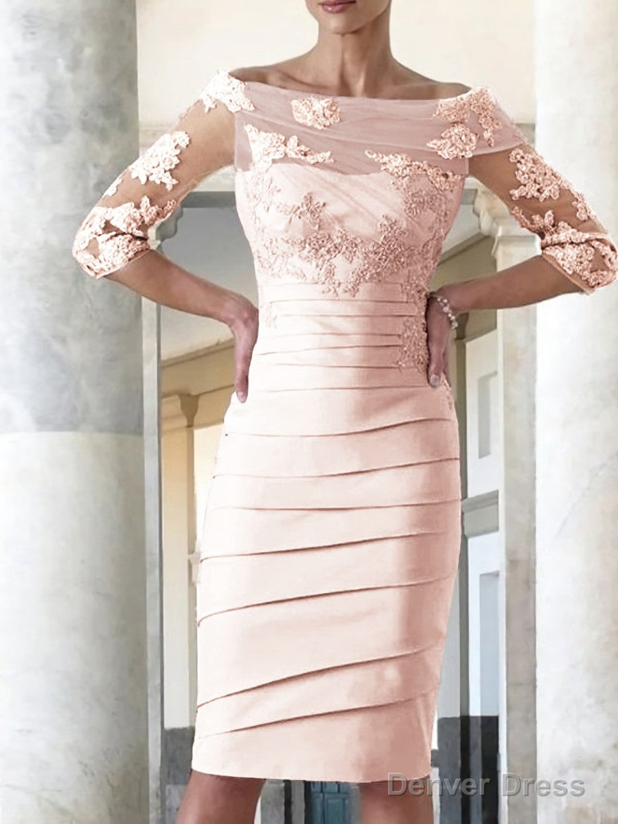Sheath Column Scoop Knee Length Satin Mother of the Bride Dresses With Appliques Lace
