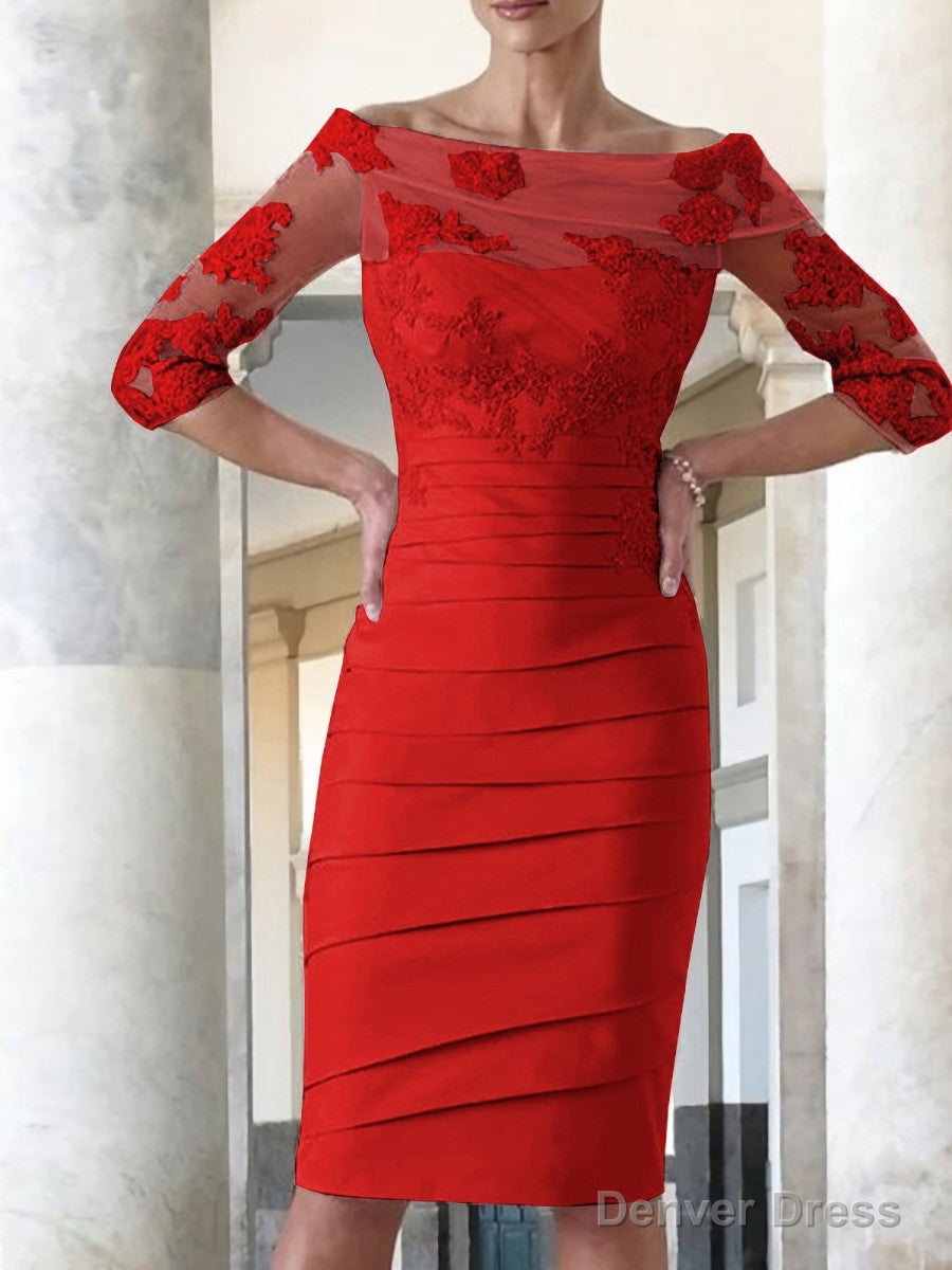 Sheath Column Scoop Knee Length Satin Mother of the Bride Dresses With Appliques Lace