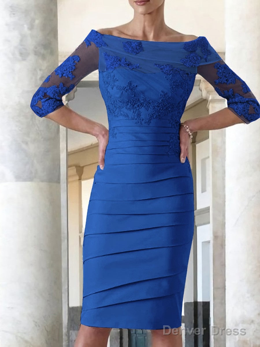 Sheath Column Scoop Knee Length Satin Mother of the Bride Dresses With Appliques Lace