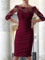 Sheath Column Scoop Knee Length Satin Mother of the Bride Dresses With Appliques Lace