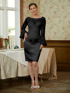Sheath Column Scoop Knee Length Satin Mother of the Bride Dresses With Lace