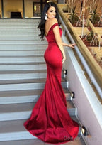 Sheath Column Sleeveless Sweetheart Sweep Train Elastic Satin Prom Dresses