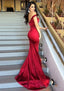 Sheath Column Sleeveless Sweetheart Sweep Train Elastic Satin Prom Dresses
