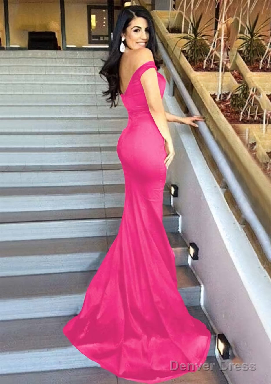 Sheath Column Sleeveless Sweetheart Sweep Train Elastic Satin Prom Dresses