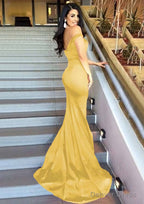 Sheath Column Sleeveless Sweetheart Sweep Train Elastic Satin Prom Dresses