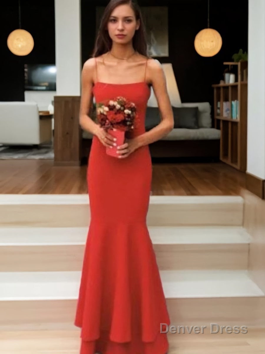 Sheath Column Spaghetti Straps Floor Length Stretch Crepe Prom Dresses