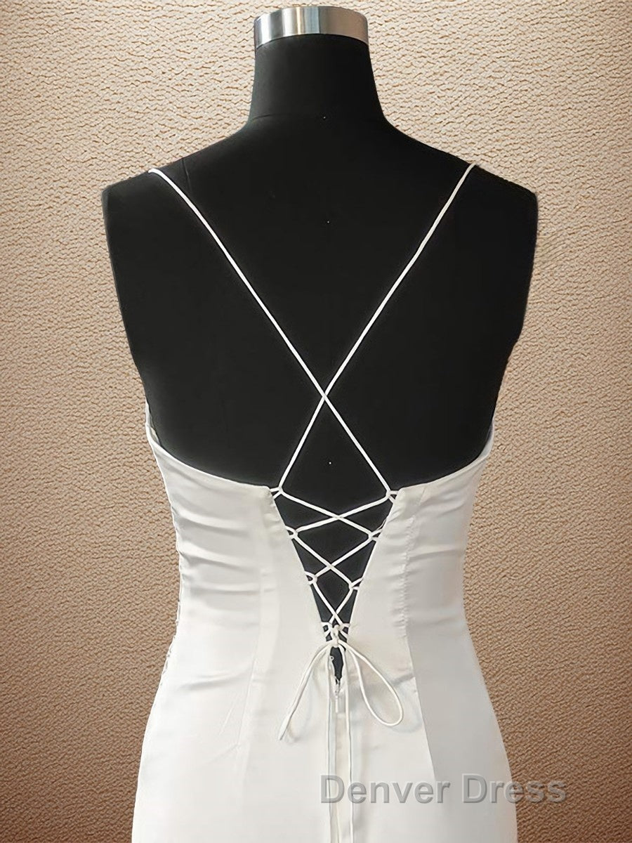 Sheath Column Spaghetti Straps Sweep Train Elastic Woven Satin Prom Dresses With Leg Slit Secondary image