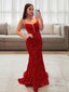 Sheath Column Spaghetti Straps Sweep Train Prom Dresses