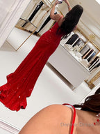 Sheath Column Spaghetti Straps Sweep Train Prom Dresses