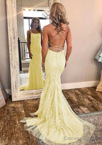 Sheath Column Square Neckline Sleeveless Court Train Lace Prom Dresses With Appliqued