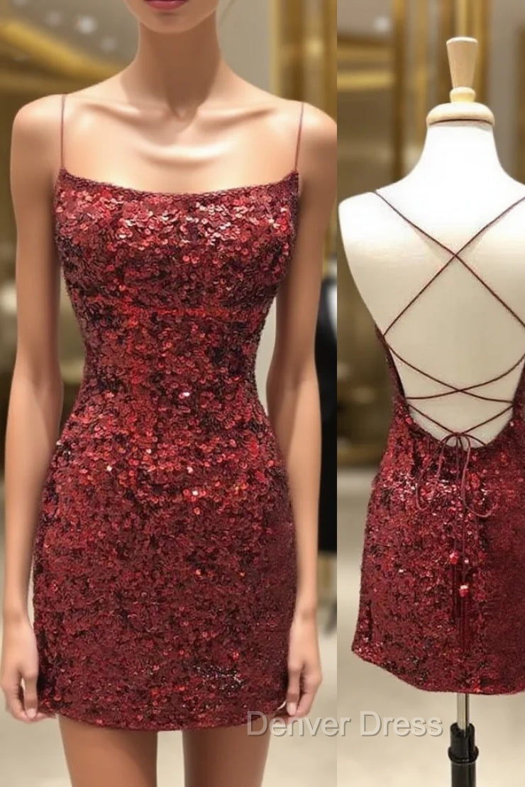 Sheath Column Square Neckline Sleeveless Short Mini Velvet Sequins Homecoming Dresses