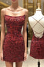 Sheath Column Square Neckline Sleeveless Short Mini Velvet Sequins Homecoming Dresses