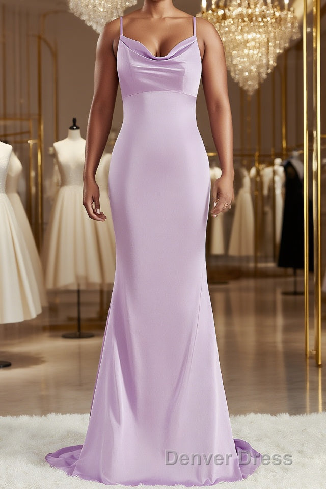 Sheath Column Square Sweep Train NS Elastic Woven Satin Bridesmaid Dresses Main image