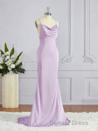 Sheath Column Square Sweep Train NS Elastic Woven Satin Bridesmaid Dresses