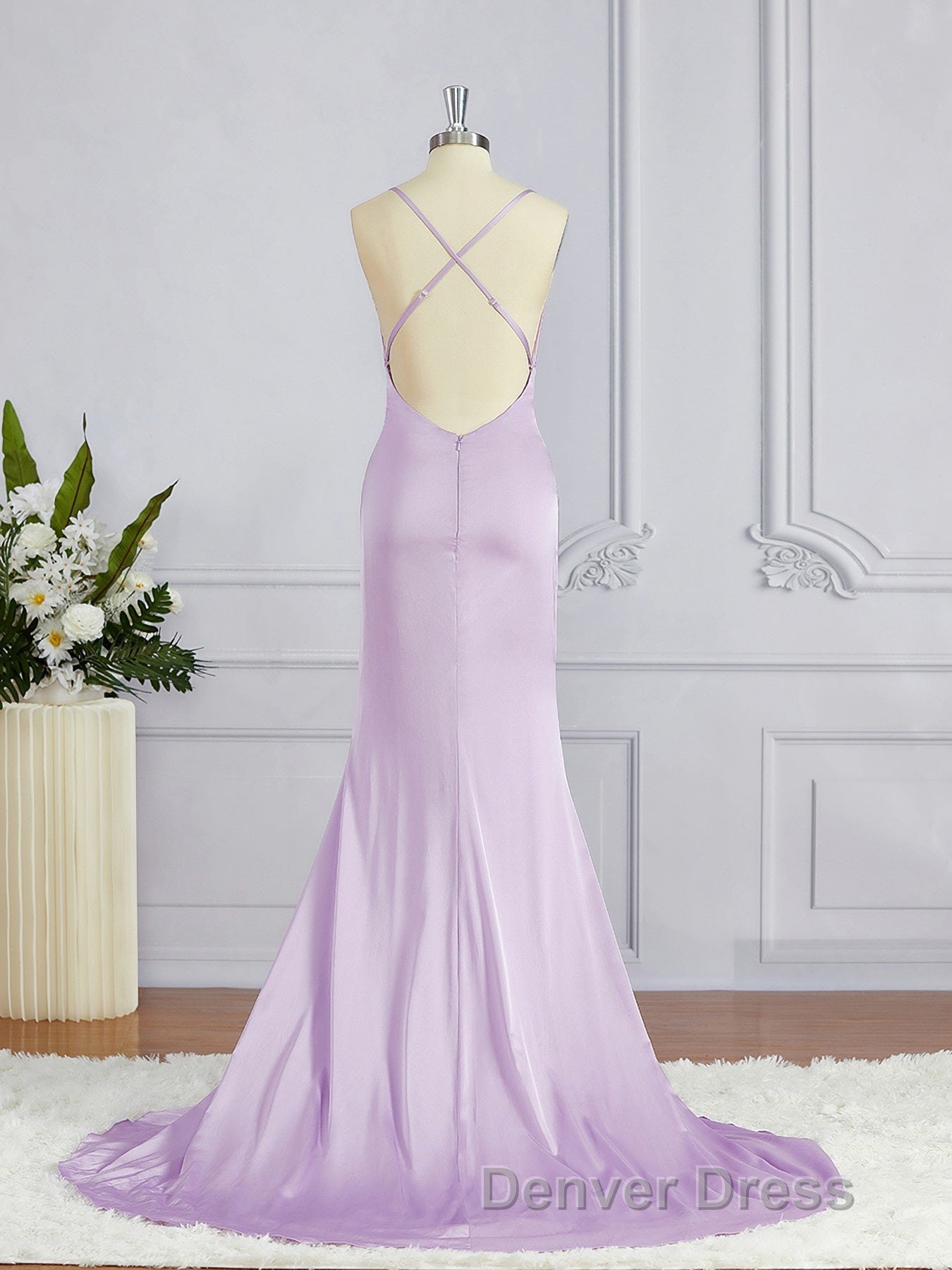 Sheath Column Square Sweep Train NS Elastic Woven Satin Bridesmaid Dresses