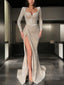 Sheath Column Square Sweep Train Prom Dresses With Leg Slit