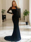 Sheath Column Square Sweep Train Stretch Crepe Prom Dresses With Lace