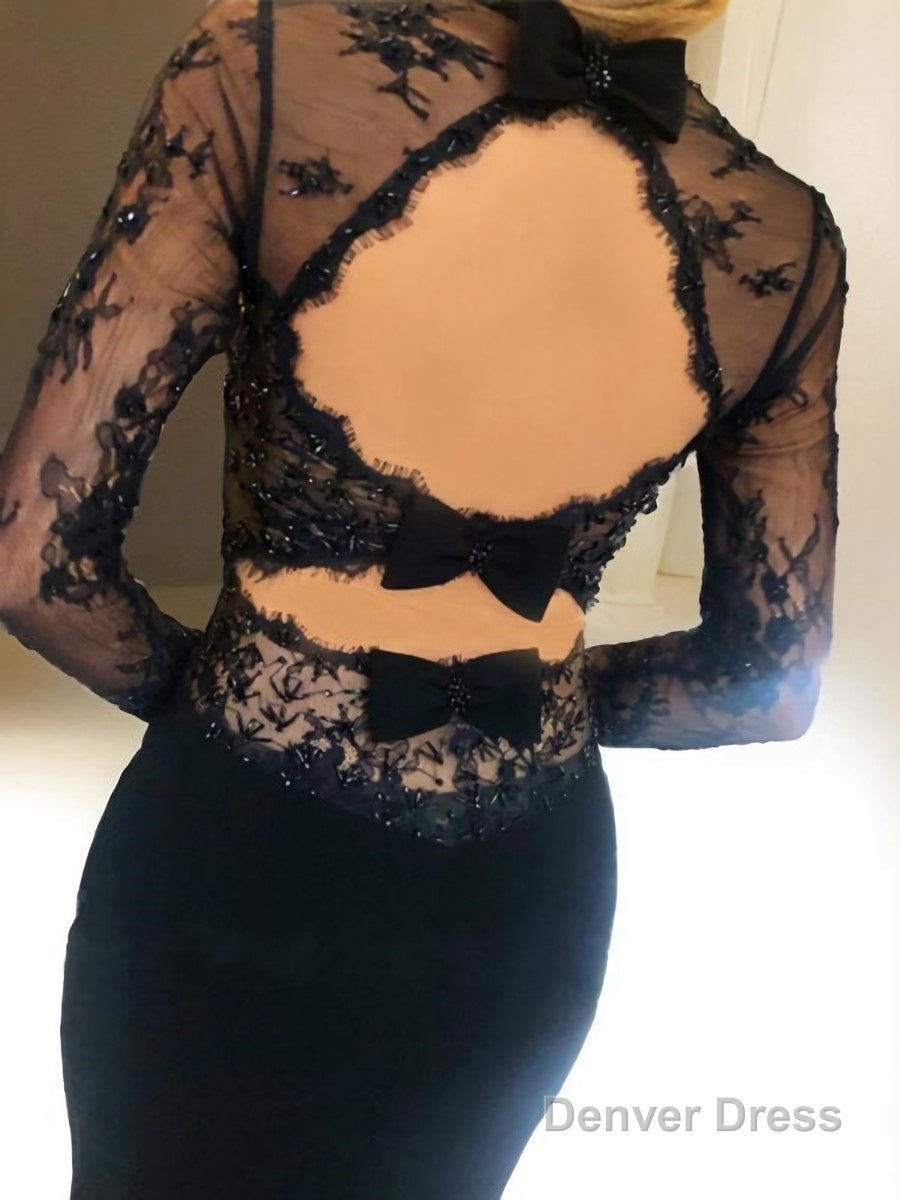 Sheath Column Square Sweep Train Stretch Crepe Prom Dresses With Lace
