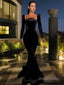 Sheath Column Square Sweep Train Velvet Prom Dresses With Ruffles