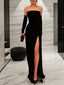 Sheath Column Strapless Floor Length Stretch Crepe Prom Dresses With Leg Slit