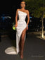 Sheath Column Strapless Ruched Satin Sleeveless Sweep Brush Train Dress Prom Dresses